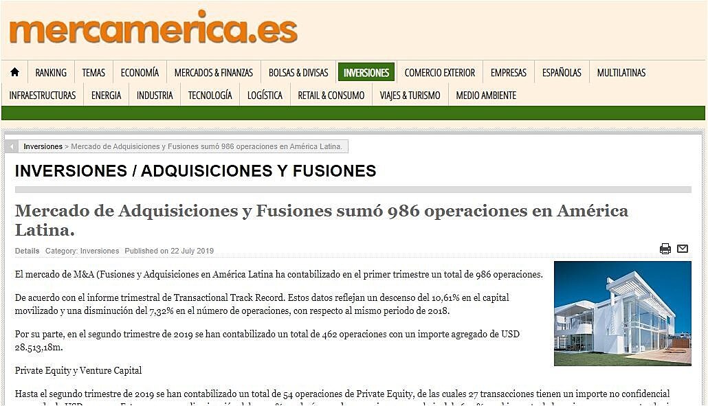 Mercado de Adquisiciones y Fusiones sum 986 operaciones en Amrica Latina.